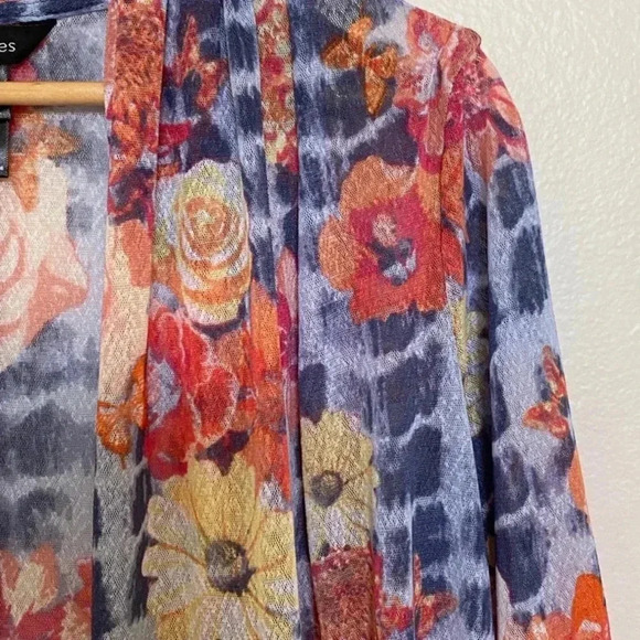 Ali Miles Womens Floral Long Sleeve Open Duster - Picture 2 of 8